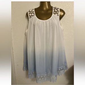 VALERIE STEVENS Sleeveless Blue White  Round neck yoked Lace Blouse Size XXL